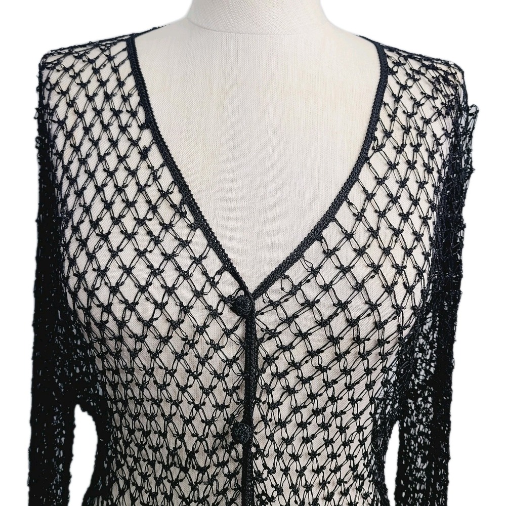 Helen Wang NY Beaded Crochet Mesh Open Cardigan Black M Y2K‎ Vampire Diaries - Picture 2 of 9